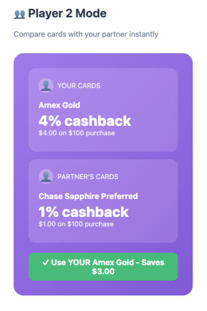 Compare with Partner Mode Credit card comparison in Partner Mode
